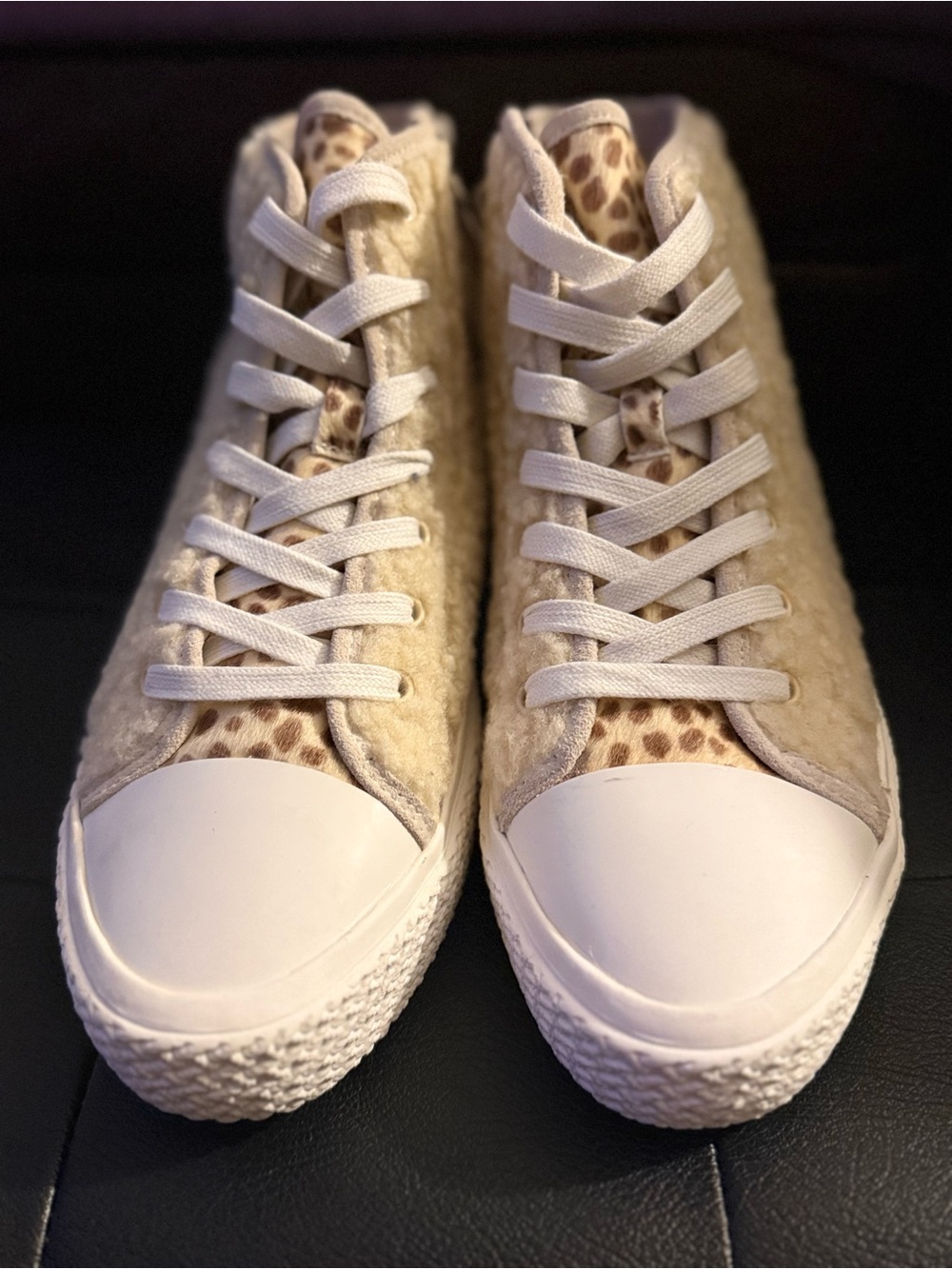 Dolce Vita Cream High-Top Sneakers with Leopard Accent